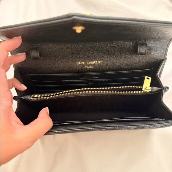 YSL Black Quilted Chevron Leather Envelope Clutch with Gold YSL - Picture 2 of 2